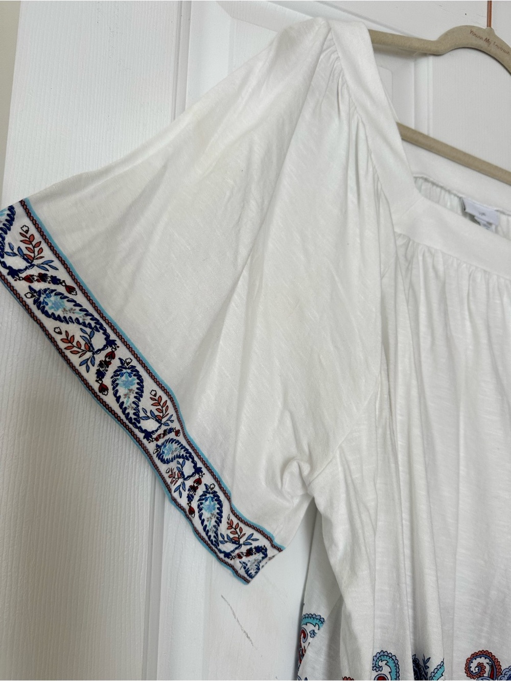 J. Jill White Square-Neck Tunic with Blue and Rust Paisley Border - Picture 2 of 6